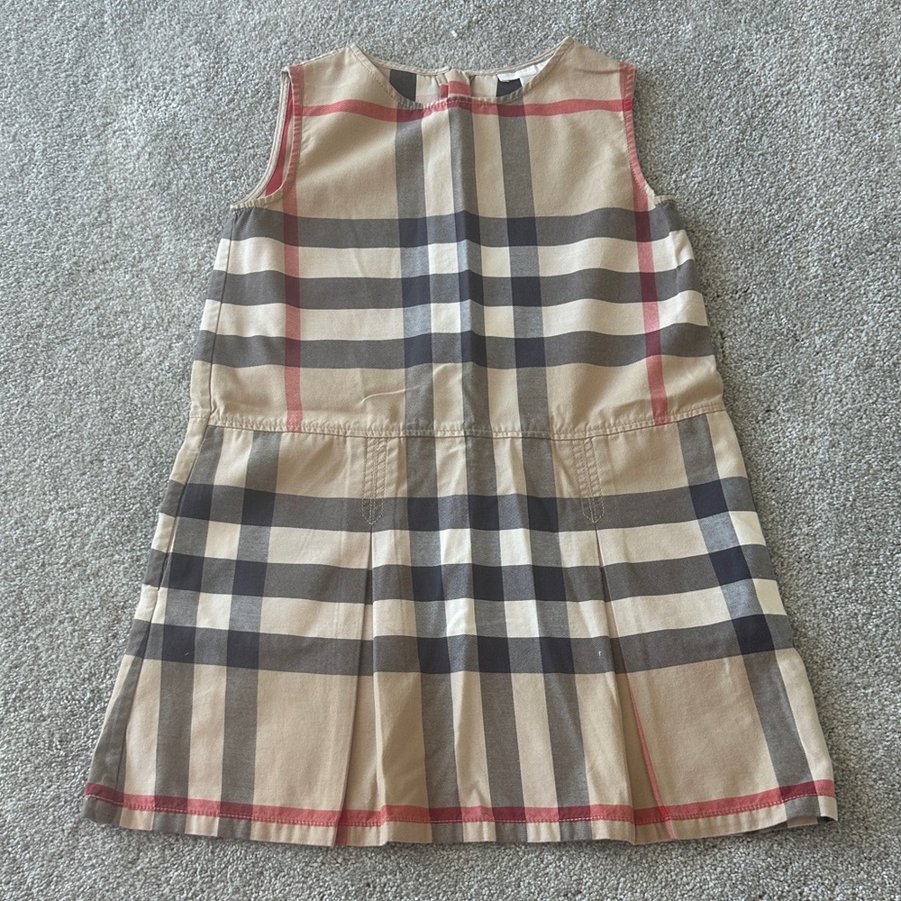 Burberry Beige Plaid Cotton Sleeveless Dress with Black and Red Accents